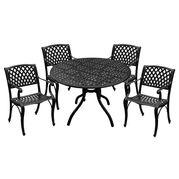 Outdoor Aluminum 5pc Round Black Patio Dining Set with Four Chairs