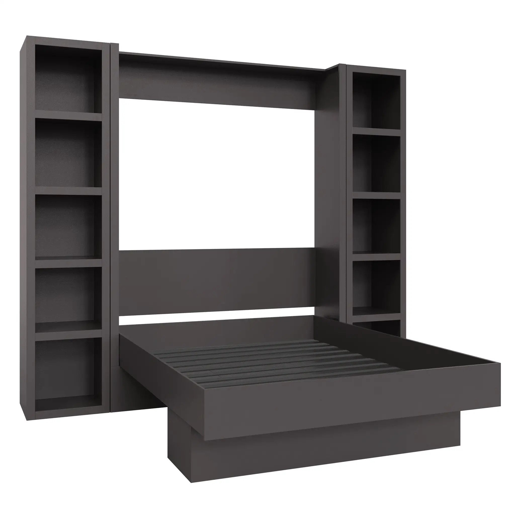 Easy-Lift Full Murphy Wall Bed in Dark Grey with Two Bookshelves by Sharicks