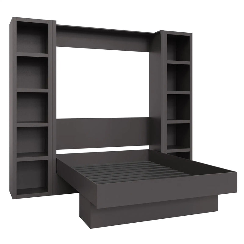 Easy-Lift Full Murphy Wall Bed in Dark Grey with Two Bookshelves by Sharicks