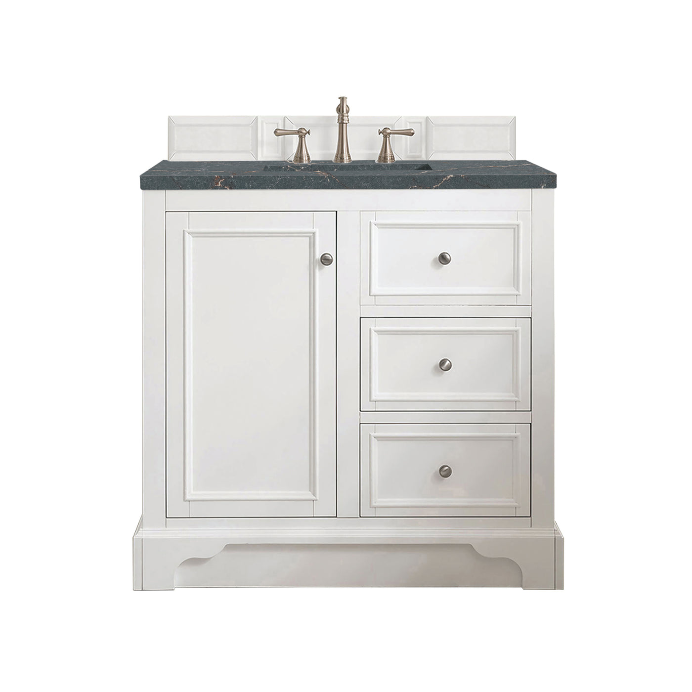 James Martin De Soto 36" Single Bathroom Vanity, Bright White with Parisien Bleu countertop