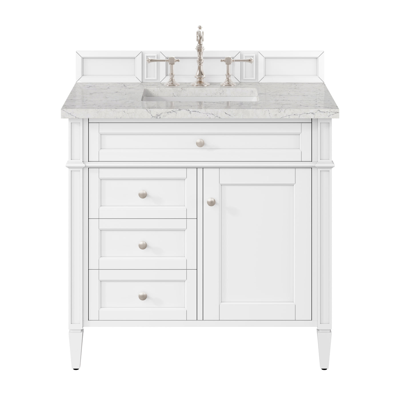James Martin Brittany 36" Single Bathroom Vanity, Bright White with Eternal Jasmine Pearl countertop