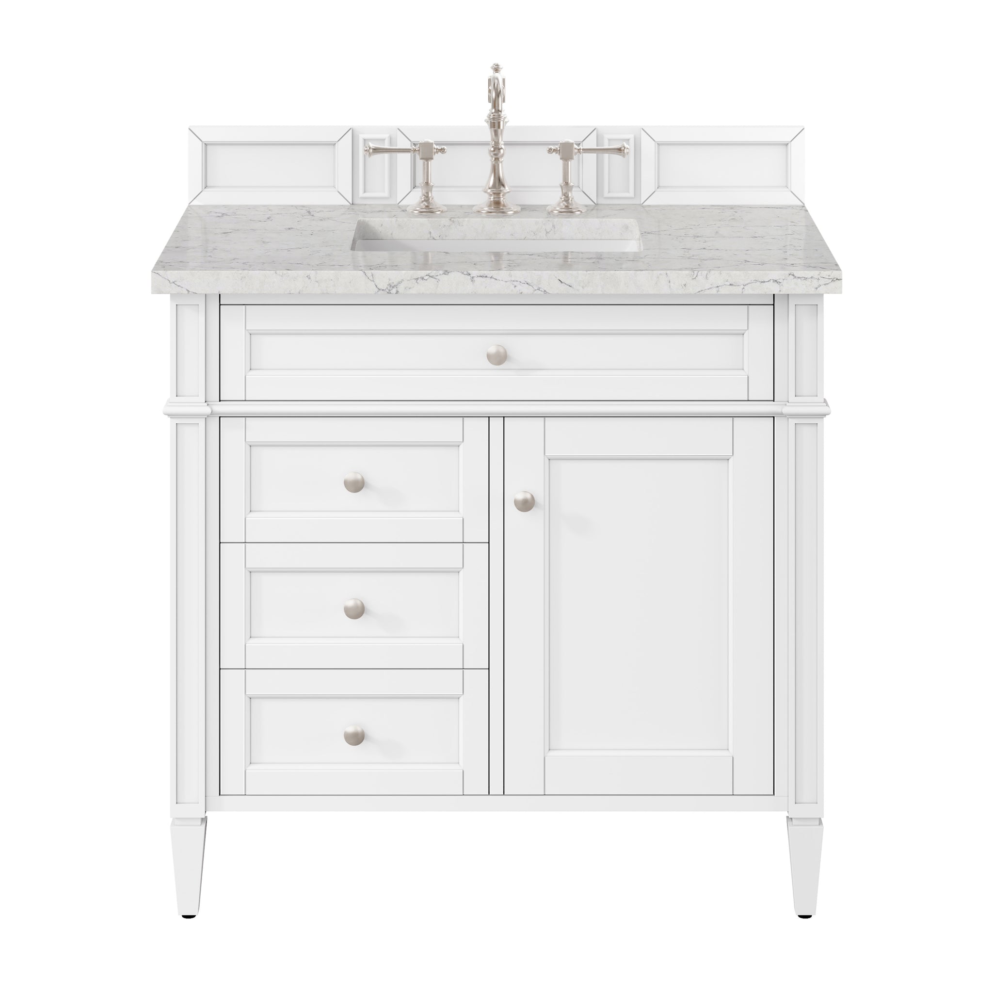 James Martin Brittany 36" Single Bathroom Vanity, Bright White with Eternal Jasmine Pearl countertop