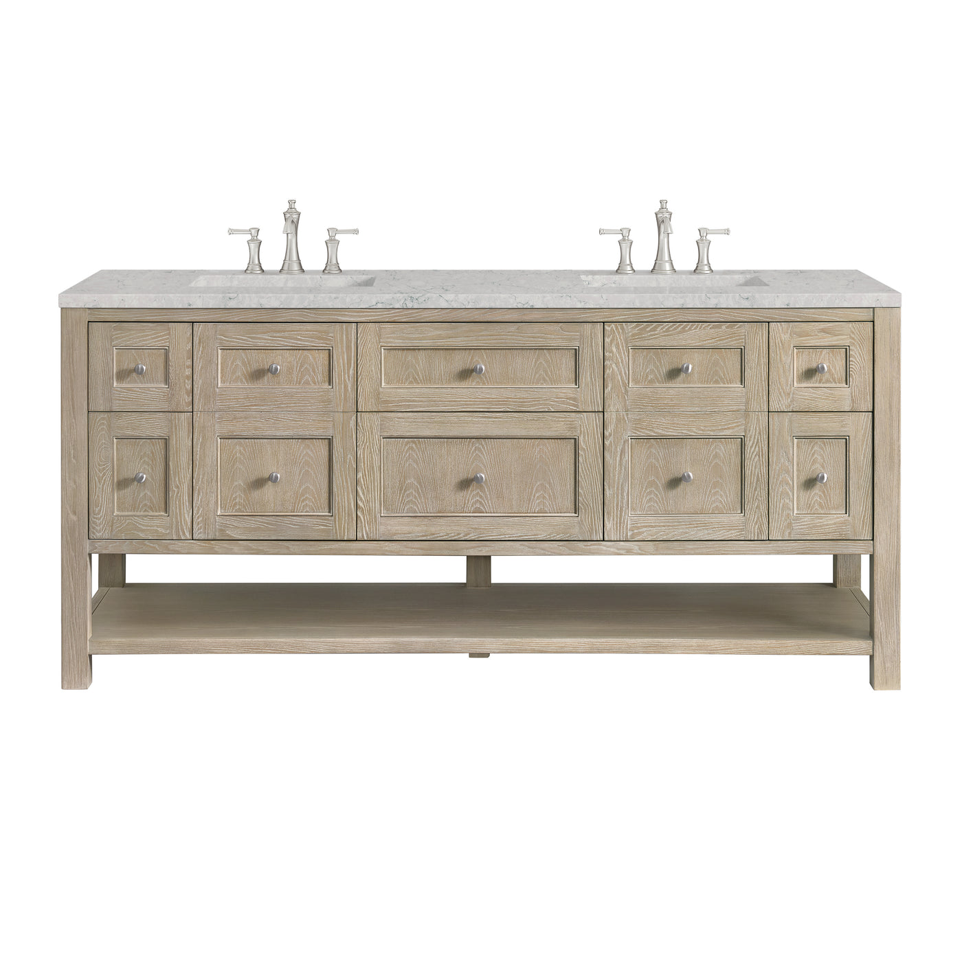 James Martin Breckenridge 72" Double Bathroom Vanity, Whitewashed Oak with Eternal Jasmine Pearl (FreePower) countertop