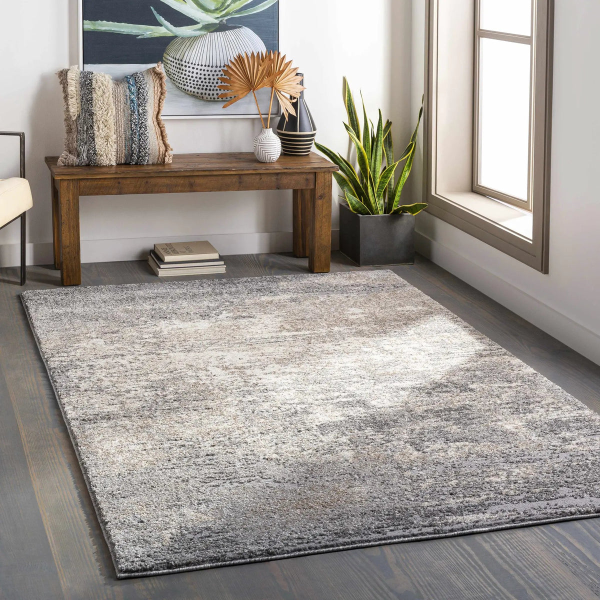 Kyabram Textured Abstract Area Rug, installed in a room