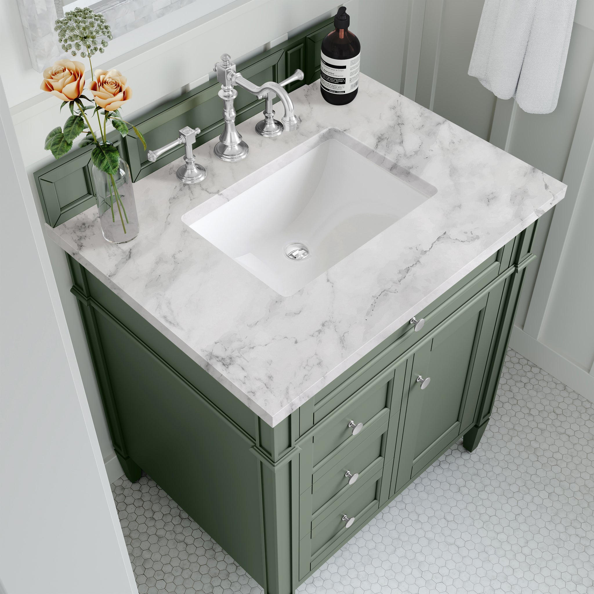 James Martin Brittany 30" Single Bathroom Vanity, Smokey Celadon, view 40