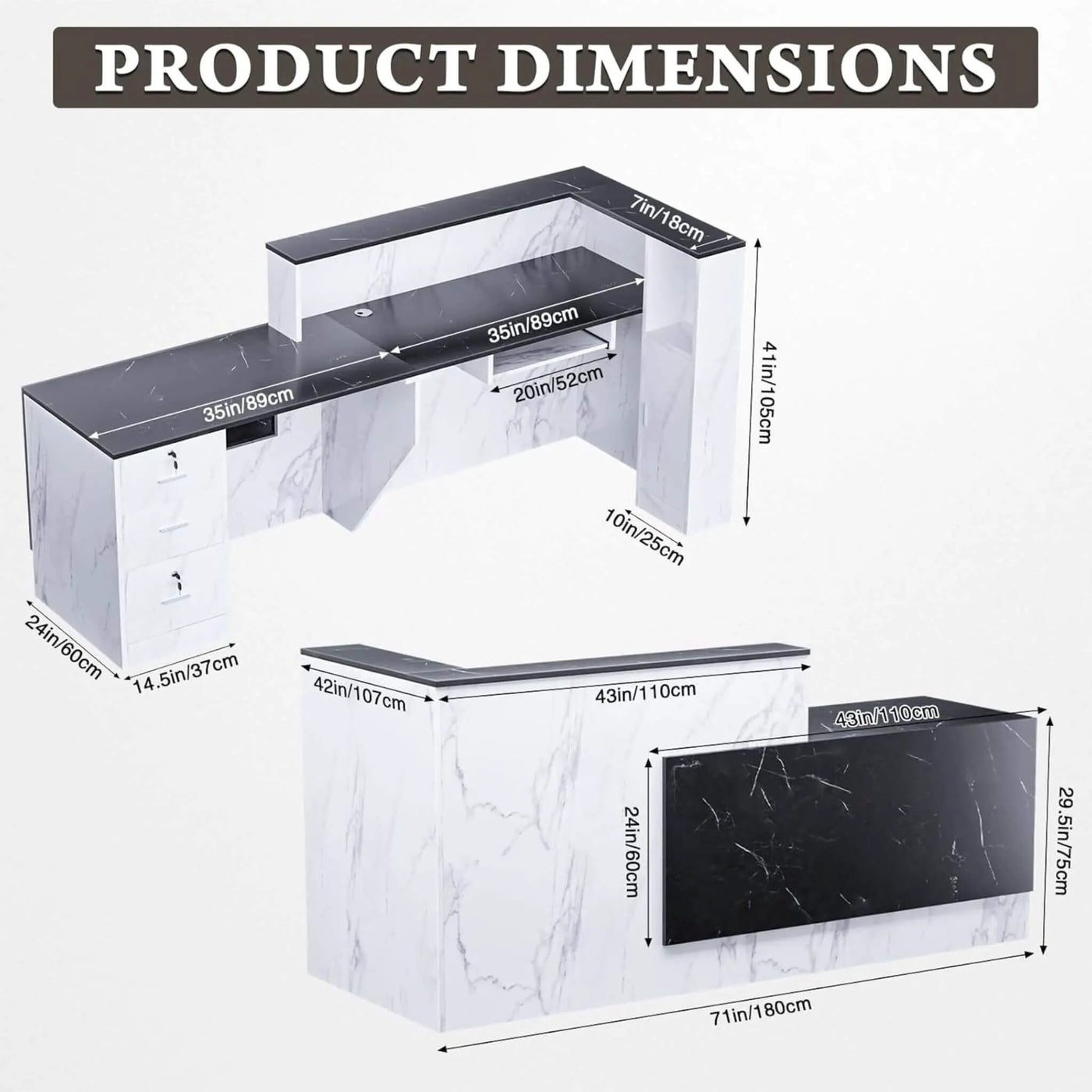 L-Shaped Modern Black And White Reception Desk With Lockable Drawers (SAK50729) by SAKSBY WHOLESALE