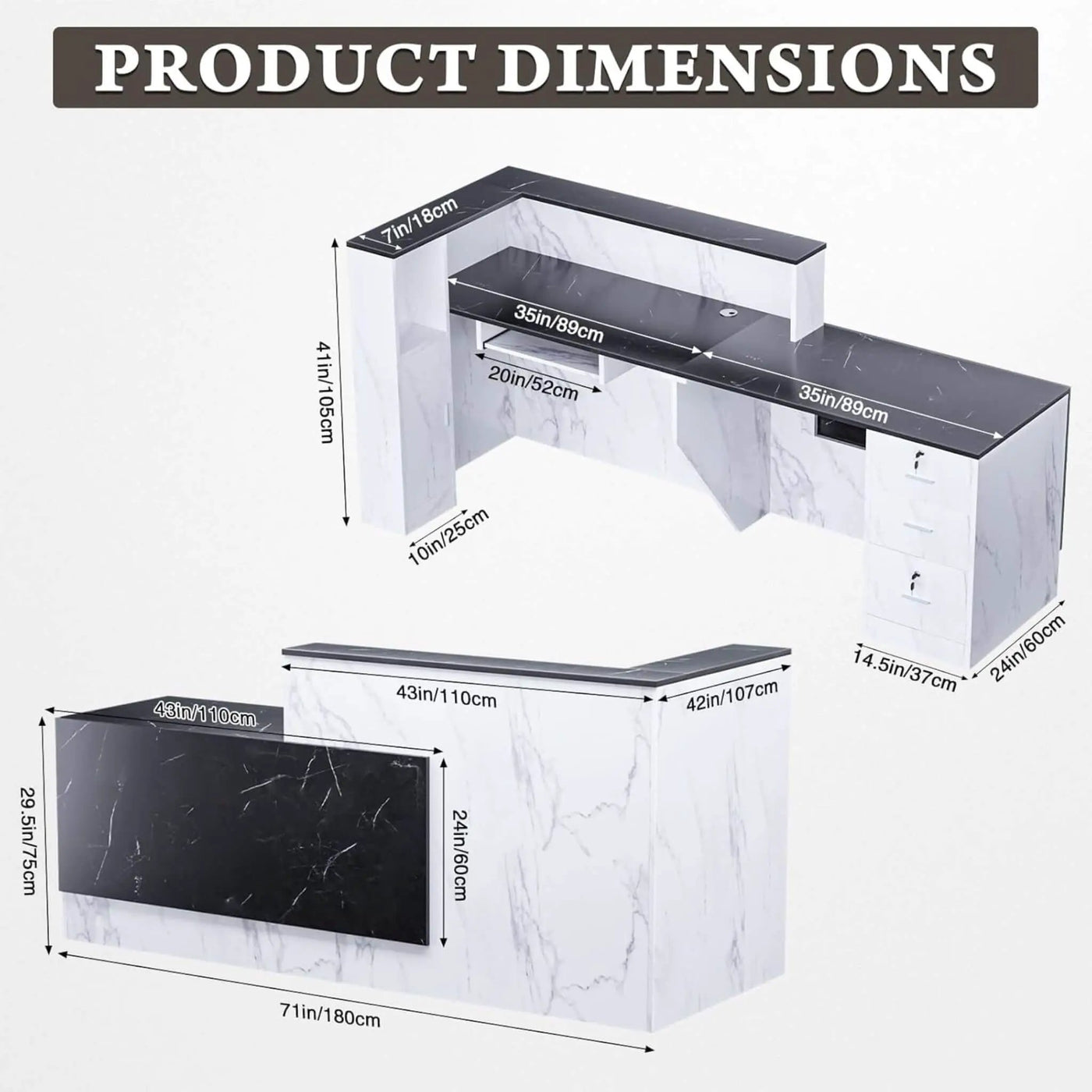 L-Shaped Modern Black And White Reception Desk With Lockable Drawers (SAK50729) by SAKSBY WHOLESALE