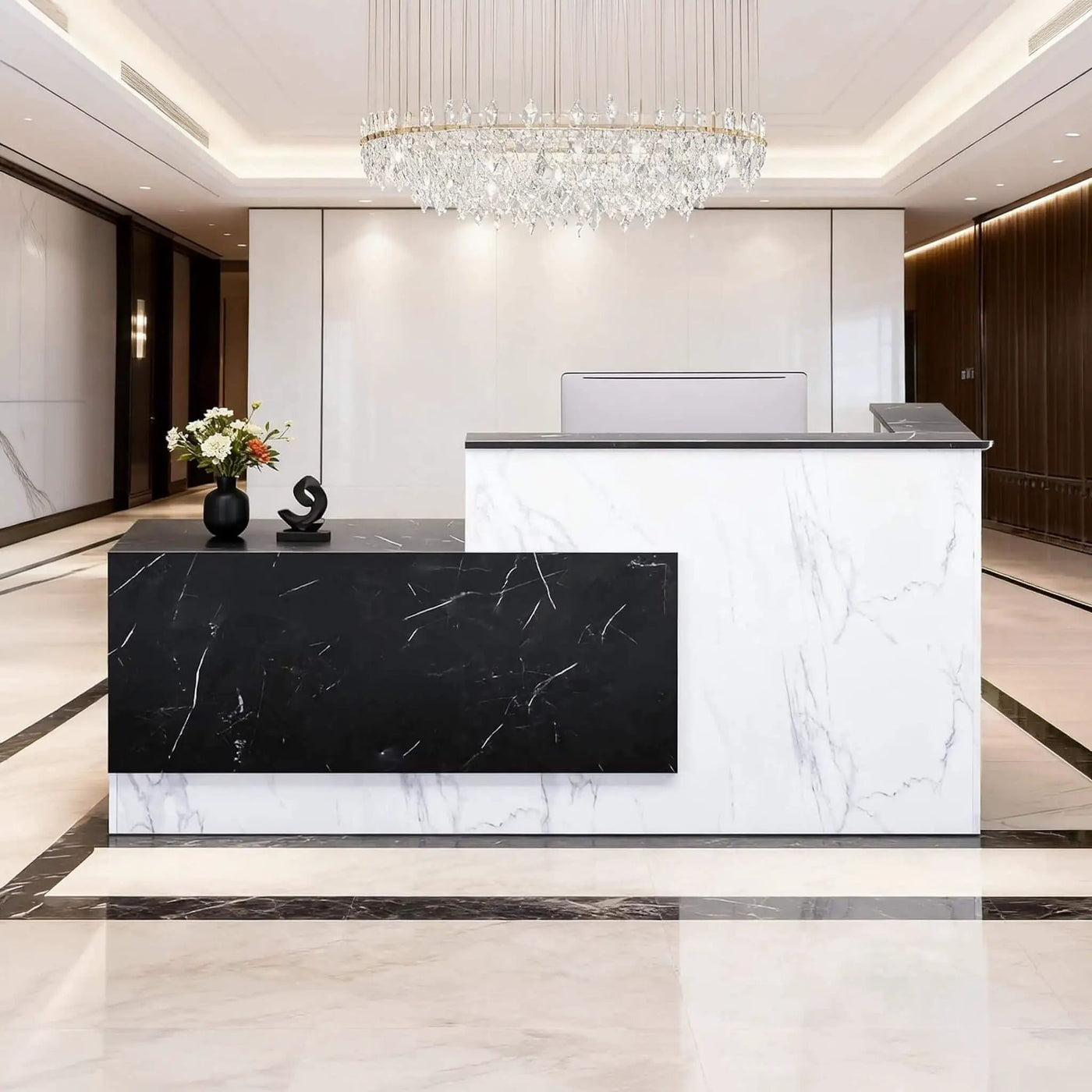 L-Shaped Modern Black And White Reception Desk With Lockable Drawers (SAK50729) by SAKSBY WHOLESALE