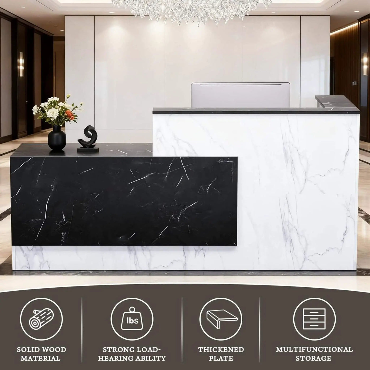 L-Shaped Modern Black And White Reception Desk With Lockable Drawers (SAK50729) by SAKSBY WHOLESALE
