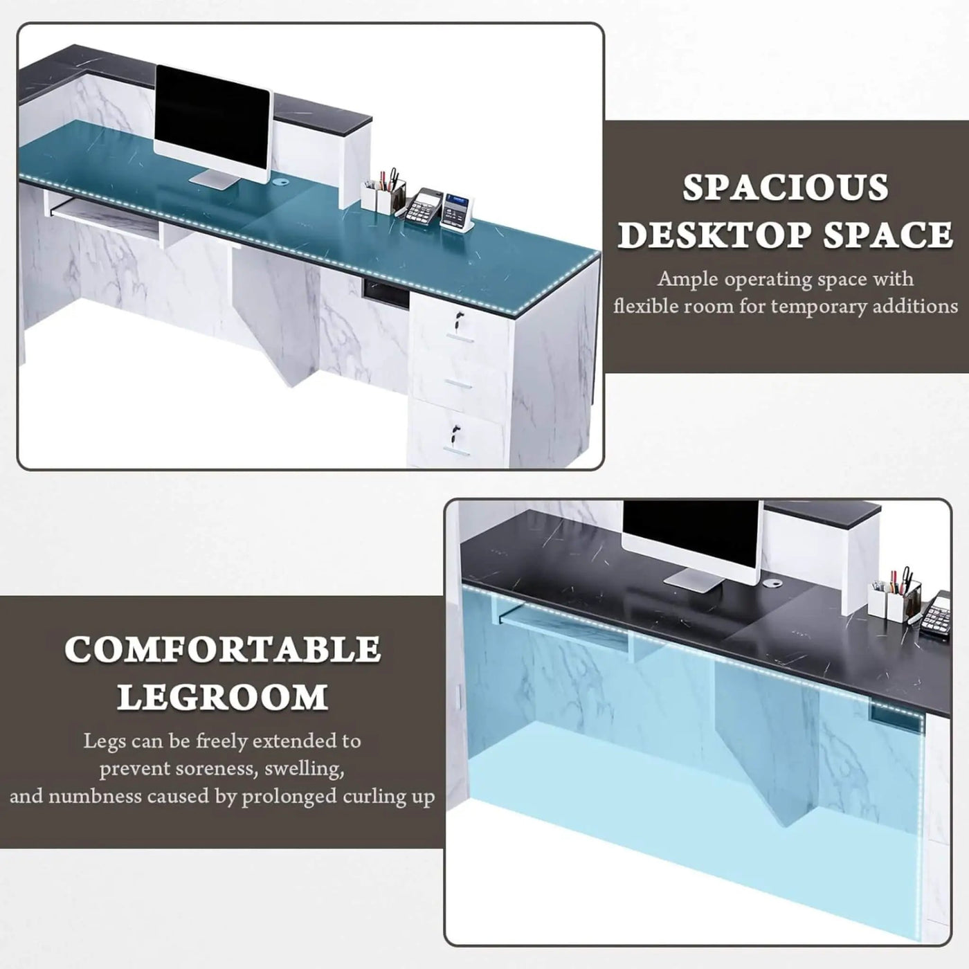 L-Shaped Modern Black And White Reception Desk With Lockable Drawers (SAK50729) by SAKSBY WHOLESALE