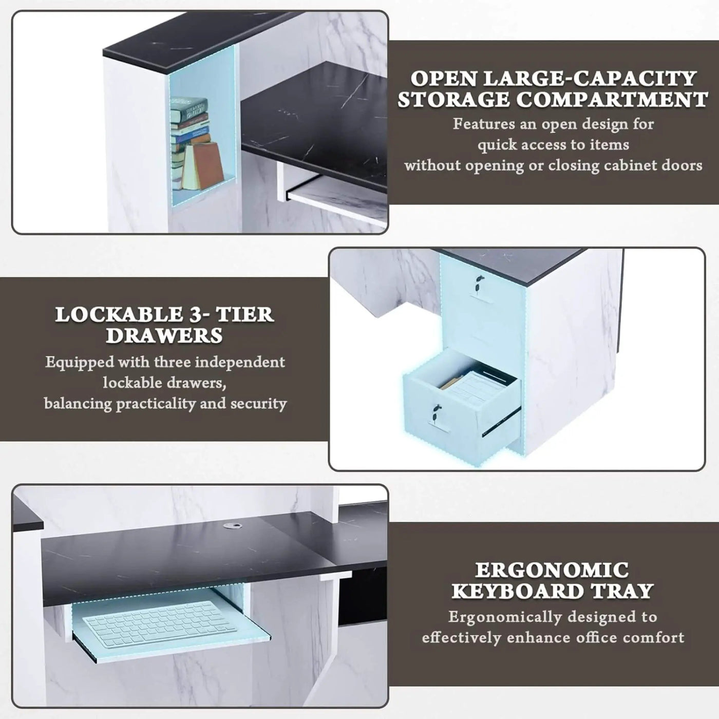 L-Shaped Modern Black And White Reception Desk With Lockable Drawers (SAK50729) by SAKSBY WHOLESALE