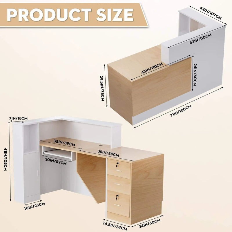 Velmor L-Shaped Modern Brown And White Reception Desk With Lockable Drawers (SAK26491) by SAKSBY WHOLESALE