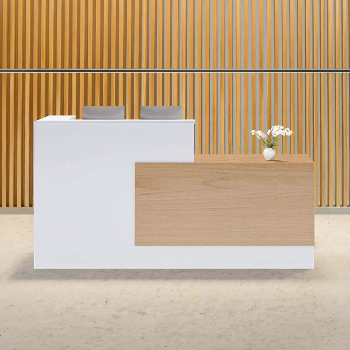 L-Shaped Modern Brown And White Reception Desk With Lockable Drawers (SAK26491) by SAKSBY WHOLESALE