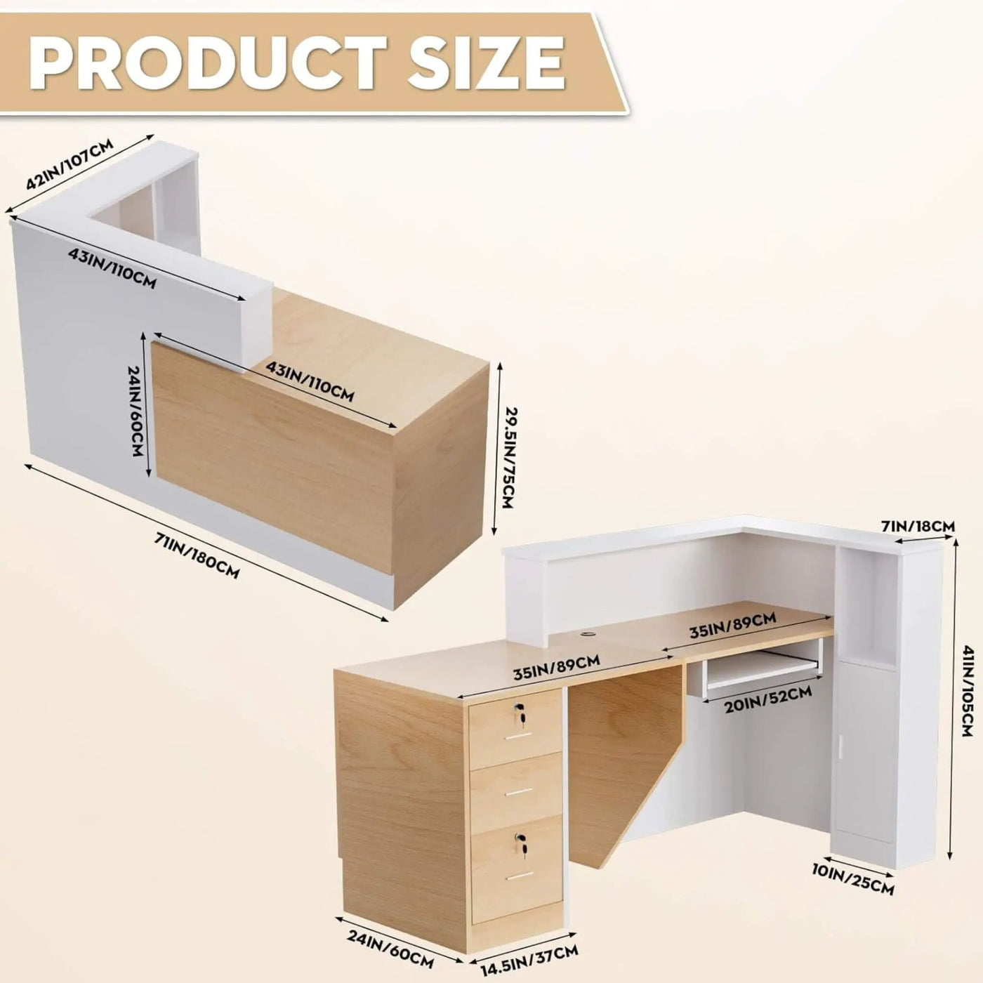 L-Shaped Modern Brown And White Reception Desk With Lockable Drawers (SAK26491) by SAKSBY WHOLESALE