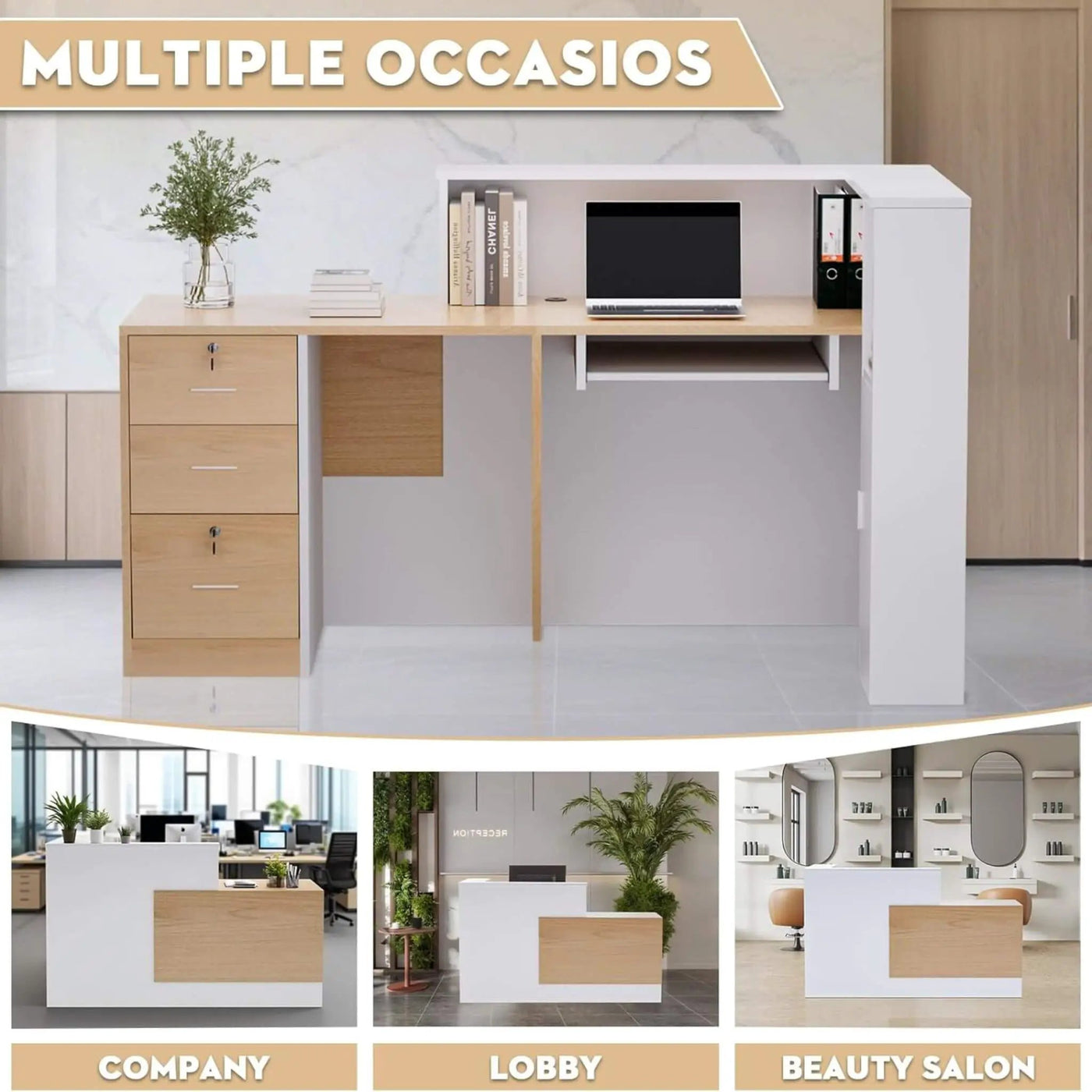 L-Shaped Modern Brown And White Reception Desk With Lockable Drawers (SAK26491) by SAKSBY WHOLESALE