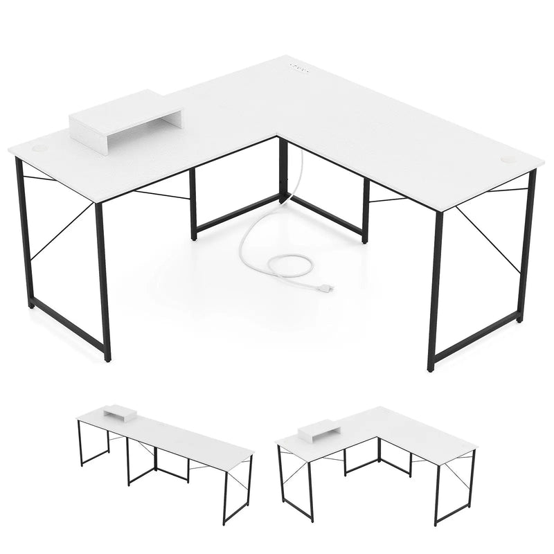 95 Inch 2-Person L-Shaped Long Reversible Computer Desk with Monitor Stand by DirectDeals