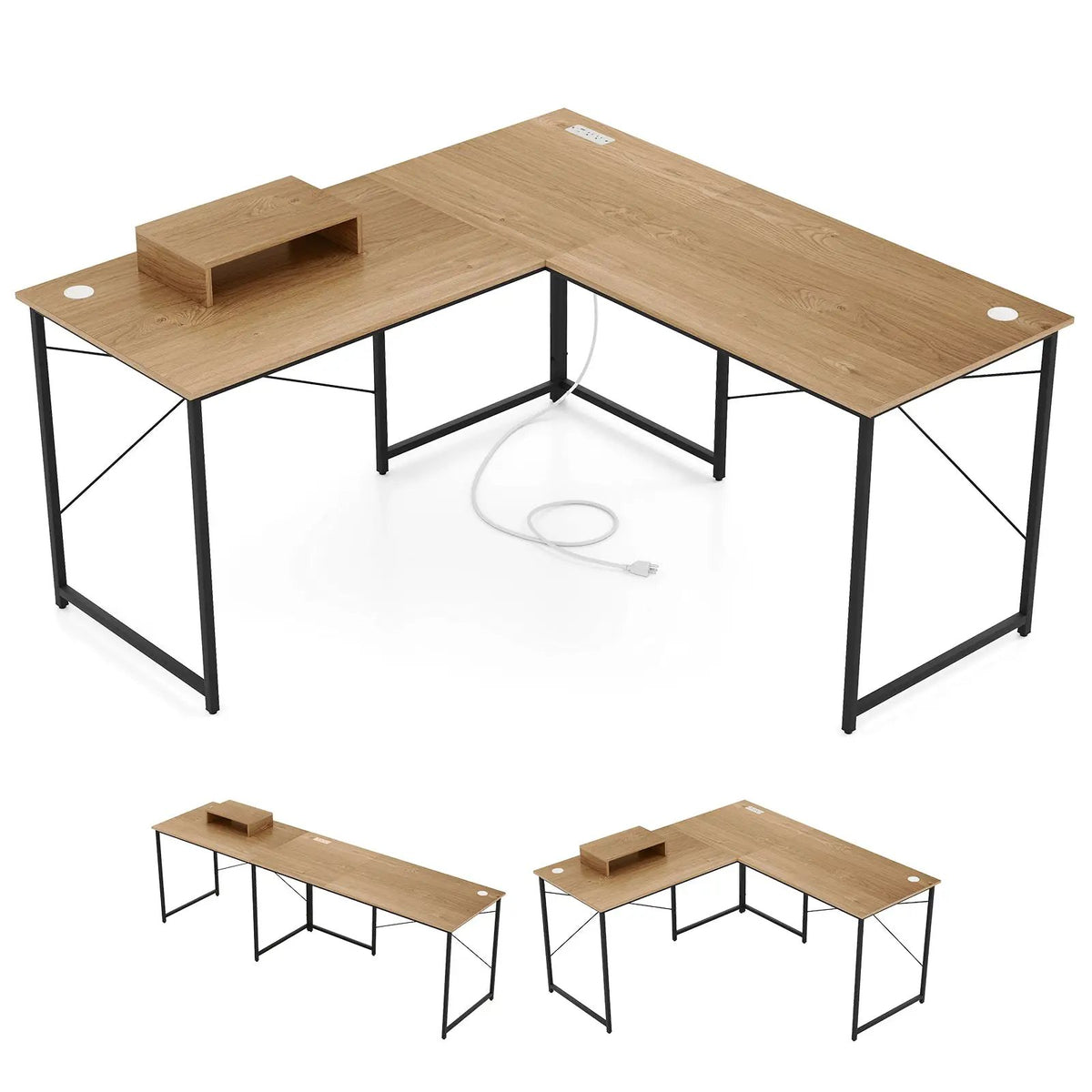 95 Inch 2-Person L-Shaped Long Reversible Computer Desk with Monitor Stand, photo 11 of 13