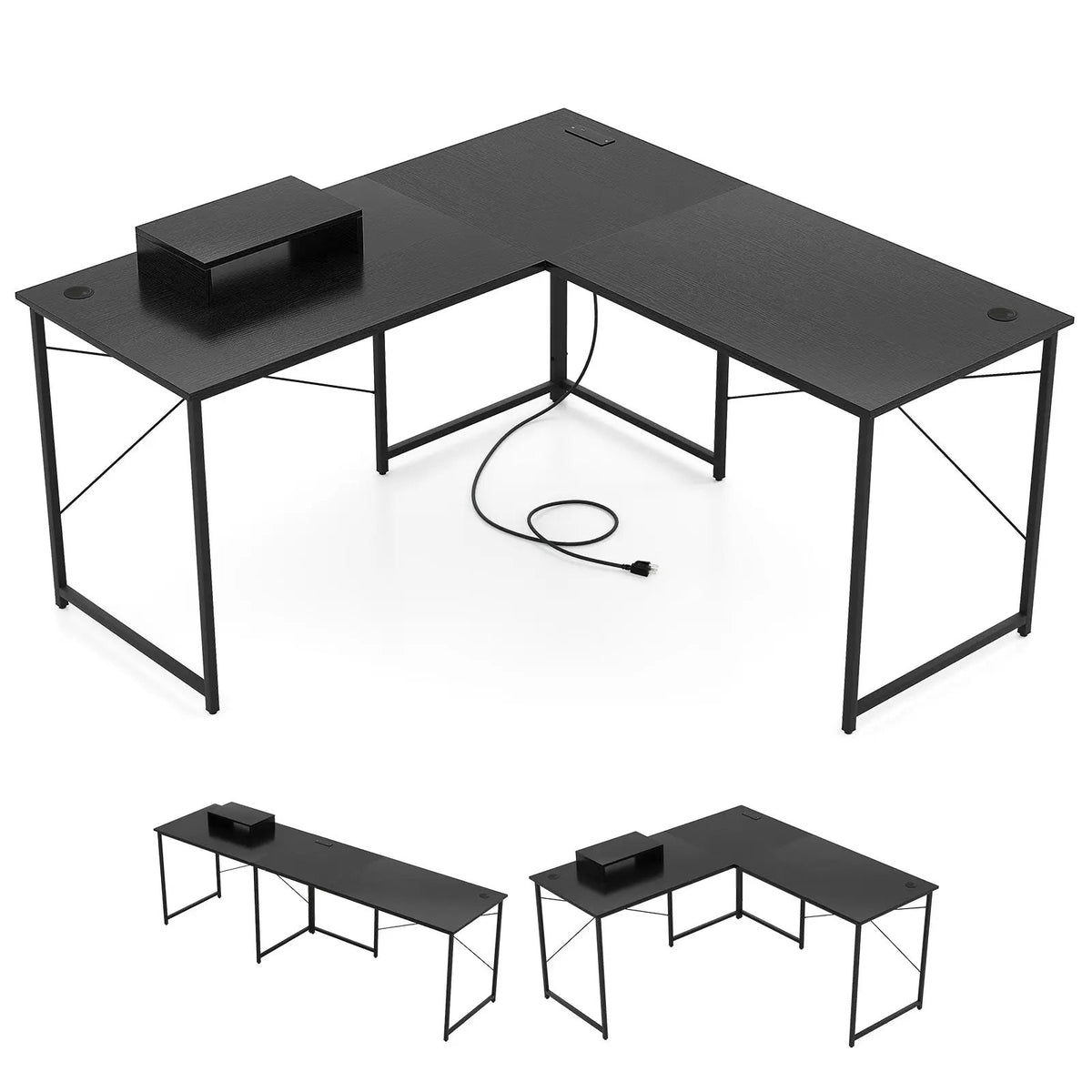 95 Inch 2-Person L-Shaped Long Reversible Computer Desk with Monitor Stand, photo 3 of 13