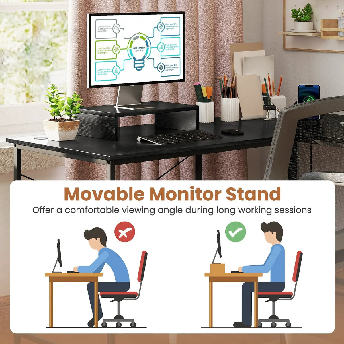 95 Inch 2-Person L-Shaped Long Reversible Computer Desk with Monitor Stand, photo 7 of 13