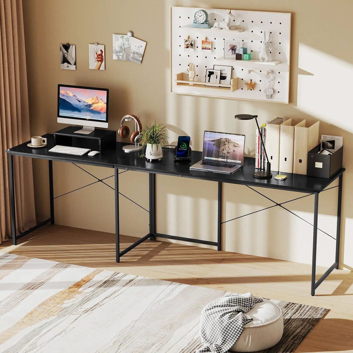 95 Inch 2-Person L-Shaped Long Reversible Computer Desk with Monitor Stand, photo 6 of 13
