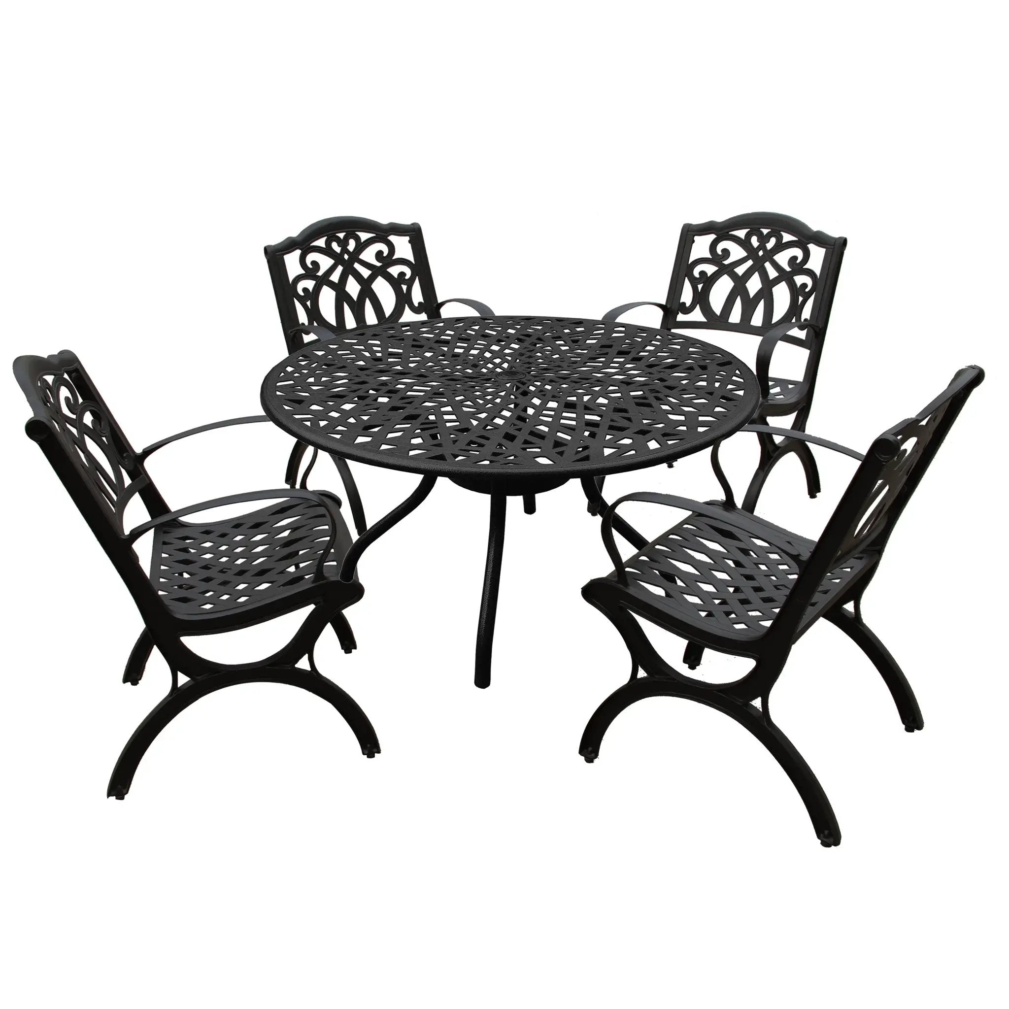 Outdoor Aluminum 5pc Round Black Patio Dining Set with Four Chairs by Sharicks