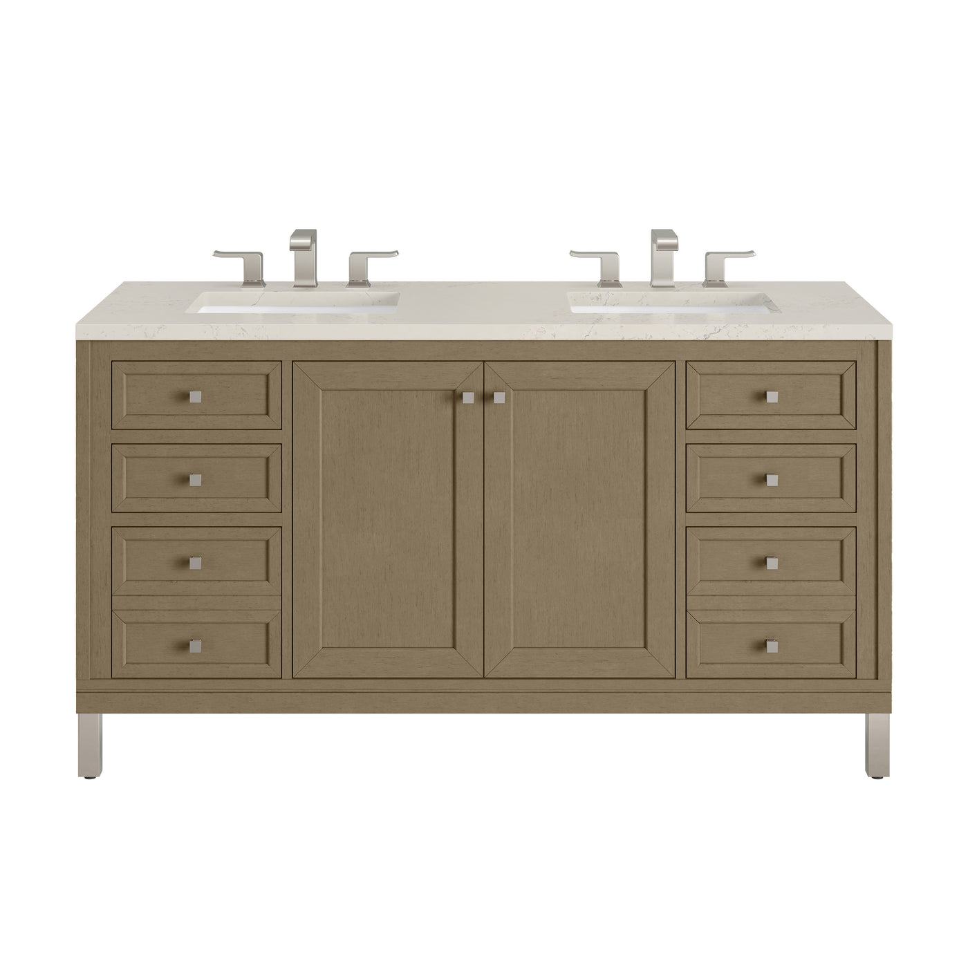 James Martin Chicago 60" Double Bathroom Vanity, Walnut Whisper with Siberian countertop