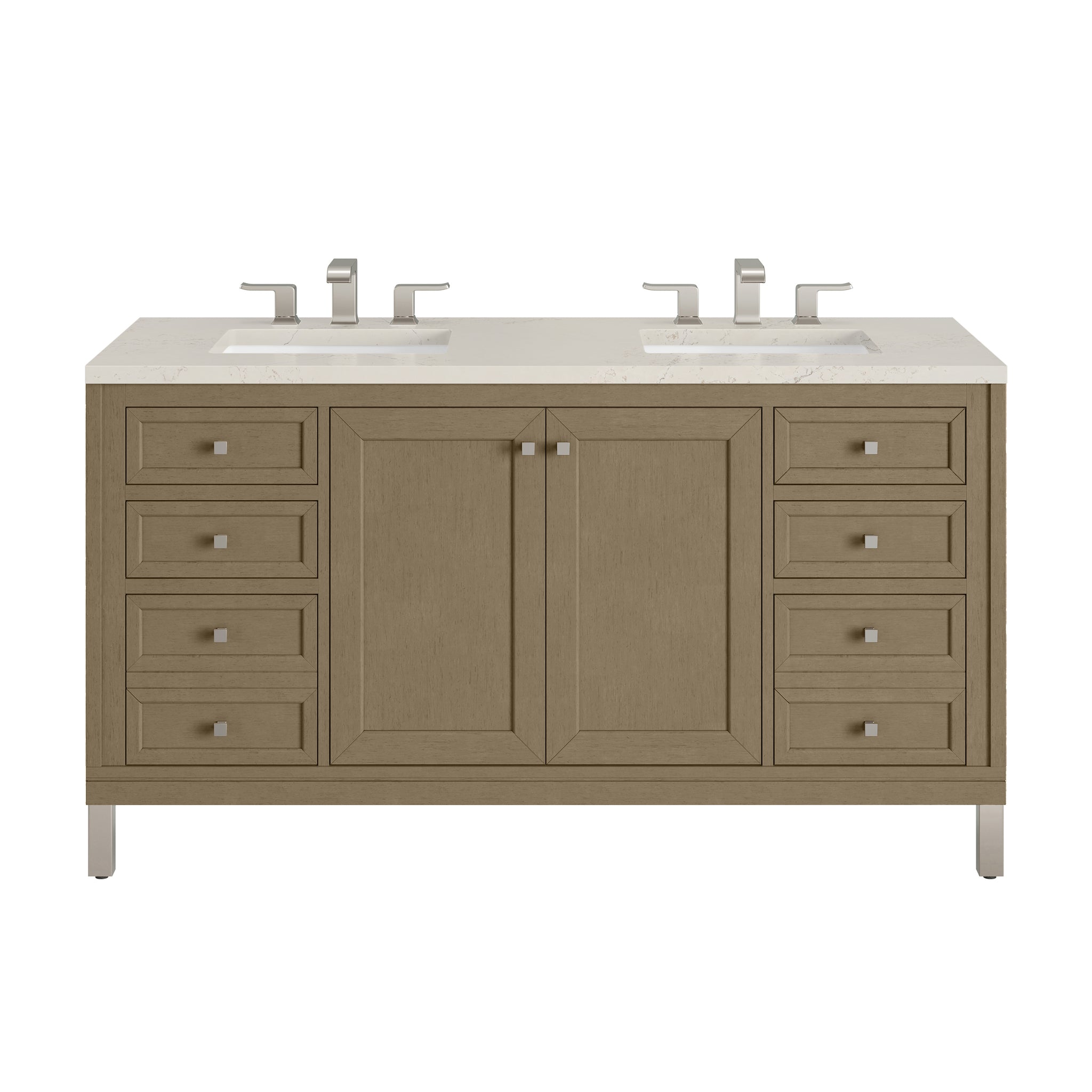 James Martin Chicago 60" Double Bathroom Vanity, Walnut Whisper with Siberian countertop