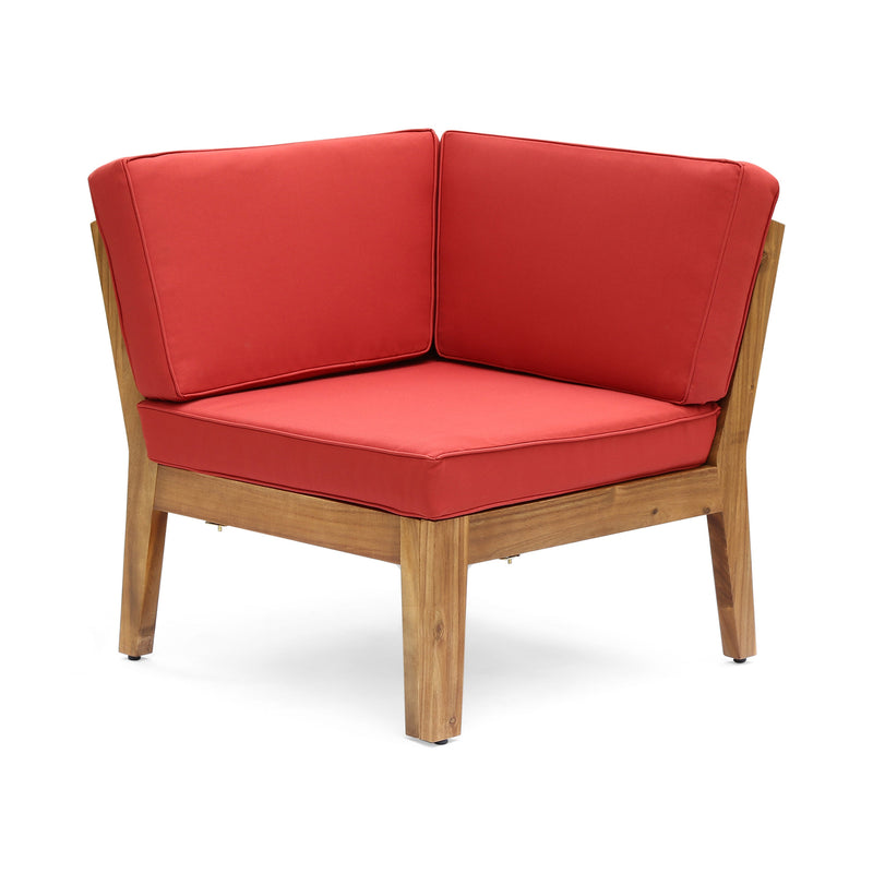 Grenada 8 Seater Acacia Wood Sectional Sofa Set, Teak + Red by HouseOfZazla