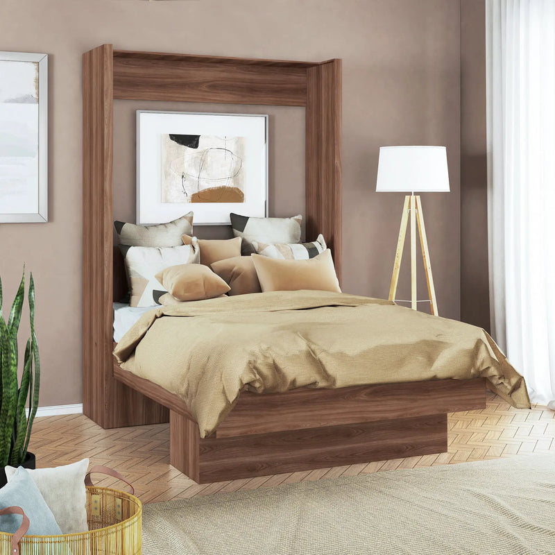 Easy-Lift Full Murphy Wall Bed in Natural Brown Wood Grain with Shelf by Sharicks