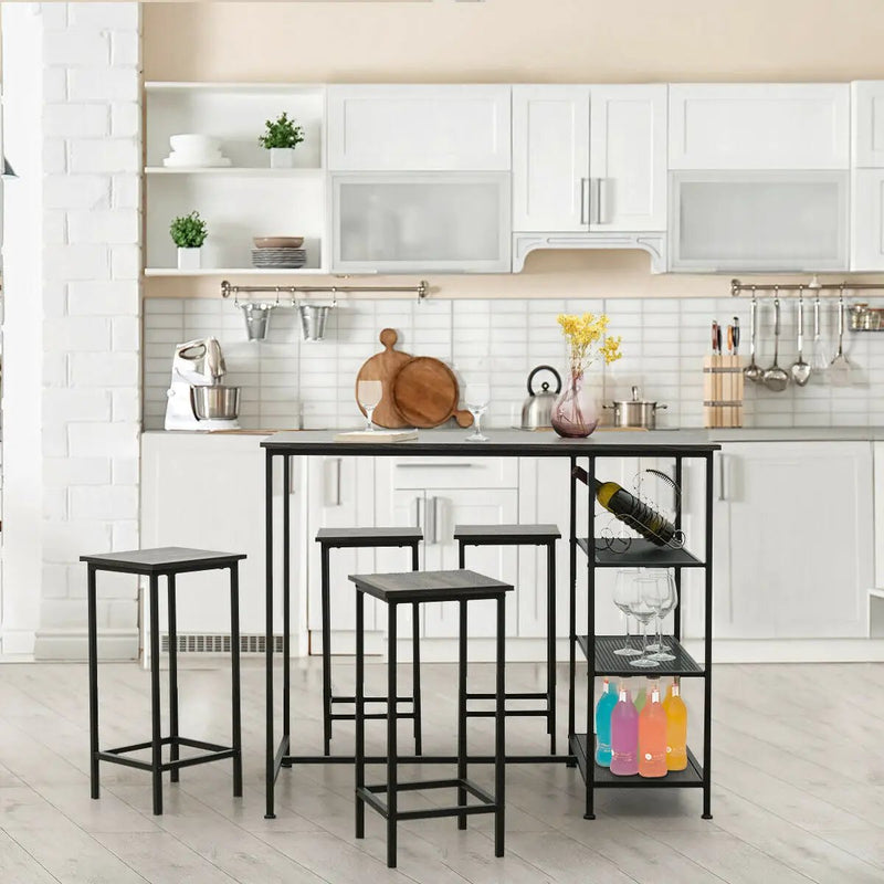 Industrial Dining Bar Pub Table with Metal Frame and Storage Shelves by DirectDeals