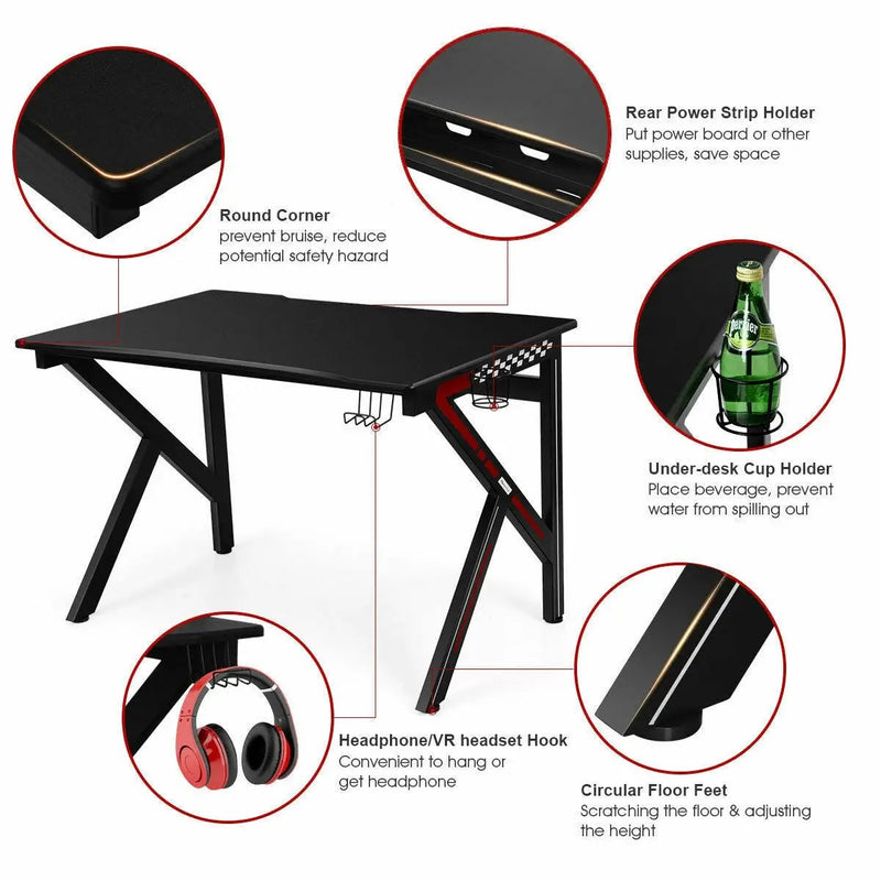 K-Shaped Gaming Desk with Cup Holder Headphone by DirectDeals