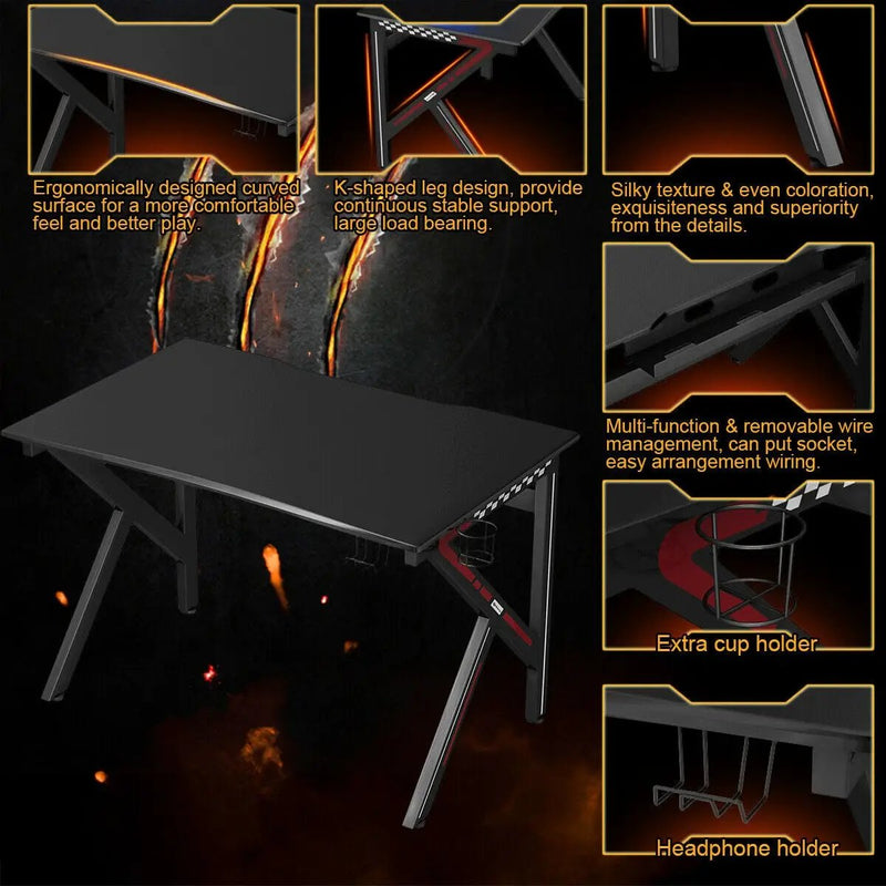 K-Shaped Gaming Desk with Cup Holder Headphone by DirectDeals