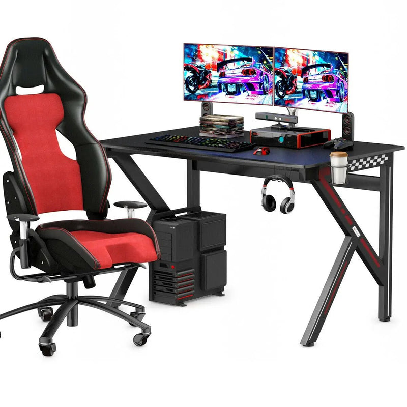 K-Shaped Gaming Desk with Cup Holder Headphone by DirectDeals
