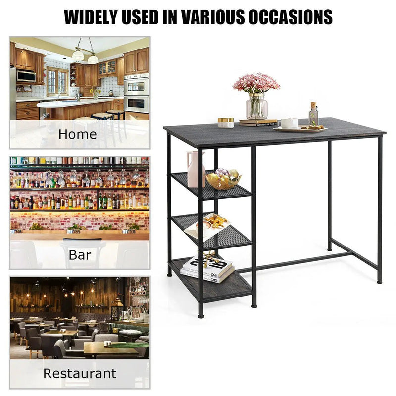 Industrial Dining Bar Pub Table with Metal Frame and Storage Shelves by DirectDeals