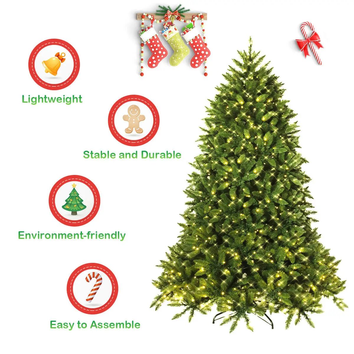 Premium Hinged Artificial Fir Christmas Tree with LED Lights, photo 2 of 16