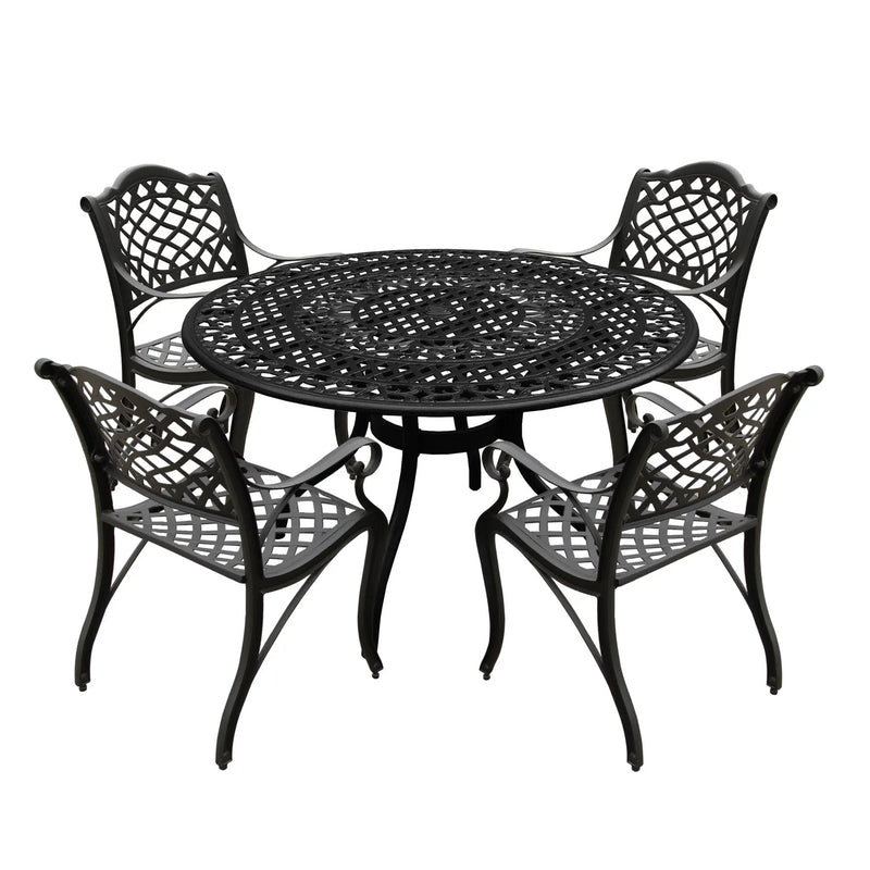 Outdoor Aluminum 5pc Round Black Patio Dining Set with Four Chairs by Sharicks