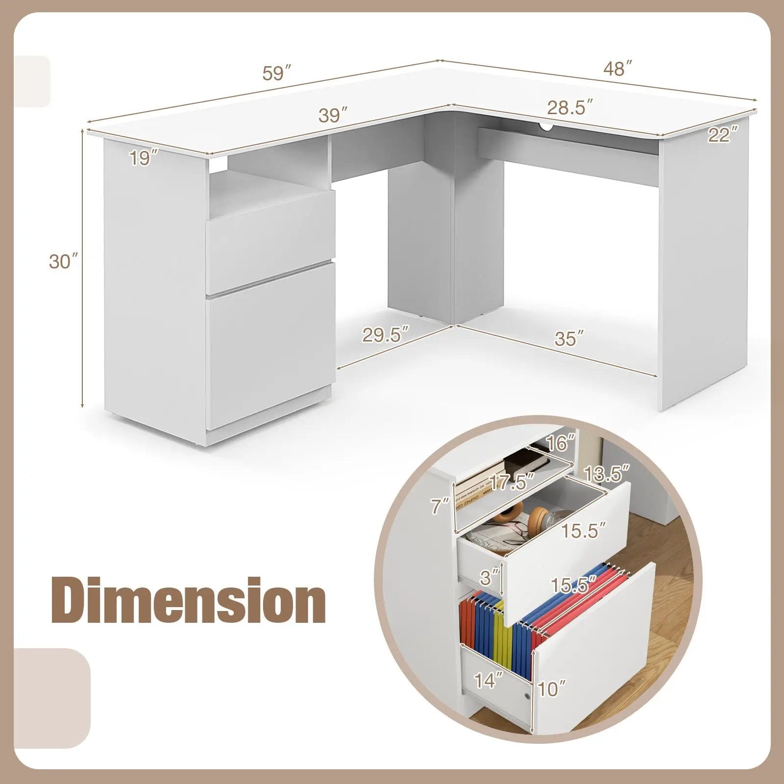 L-Shaped Computer Desk with Letter File Drawer by DirectDeals