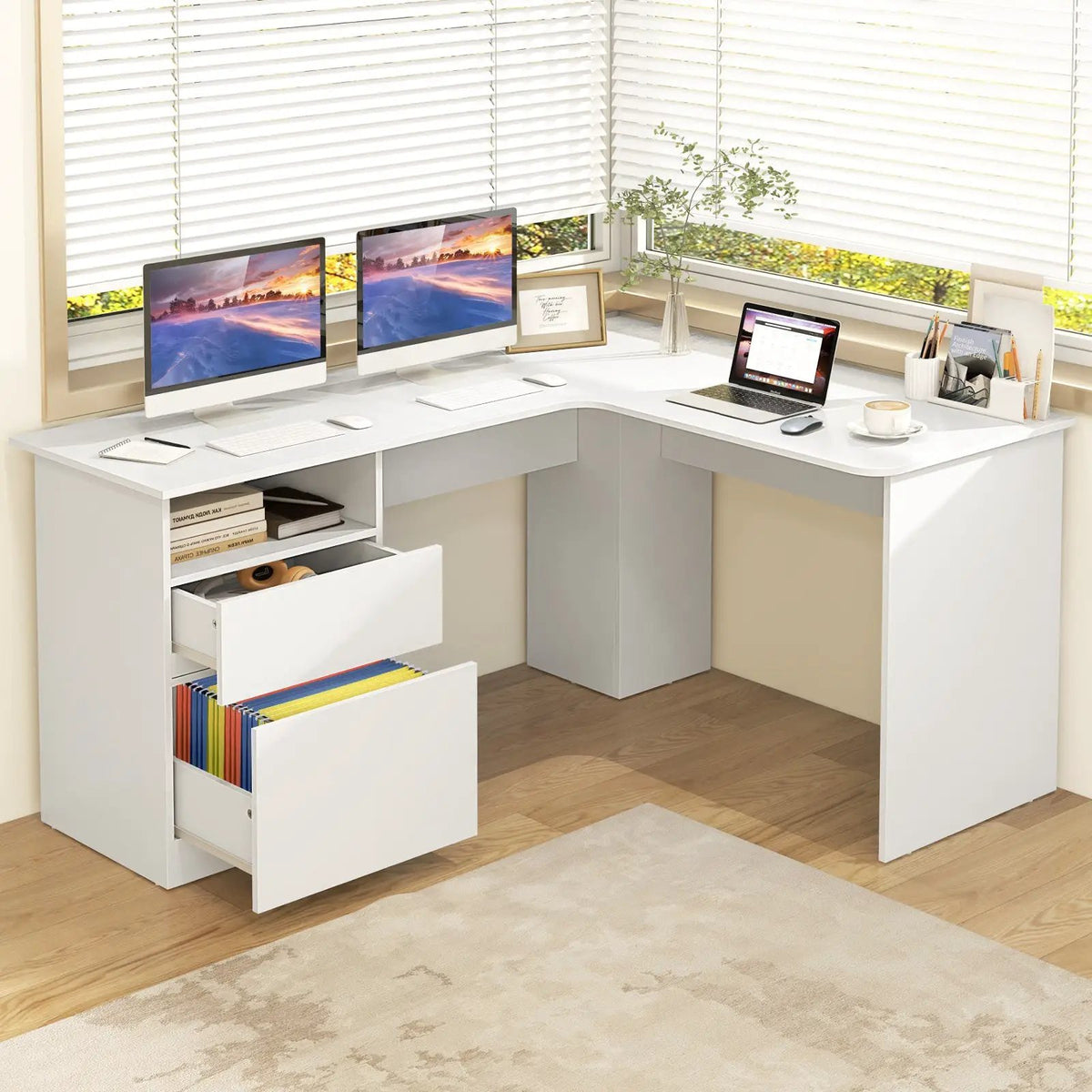 L-Shaped Computer Desk with Letter File Drawer, photo 2 of 9