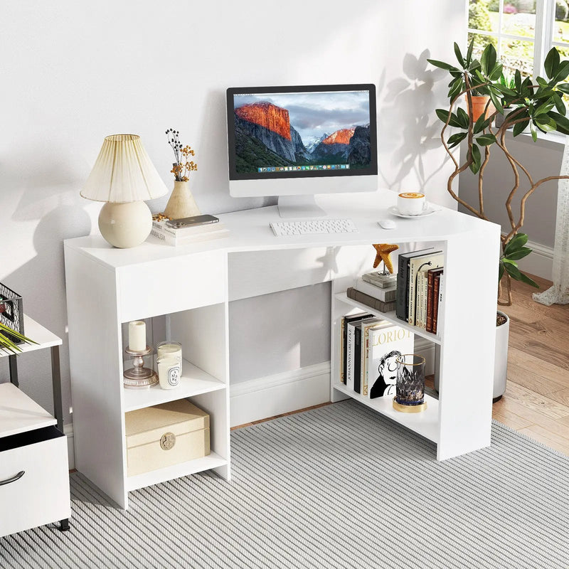 48 Inches L Shaped Corner Executive Computer Desk with Drawer-White by DirectDeals
