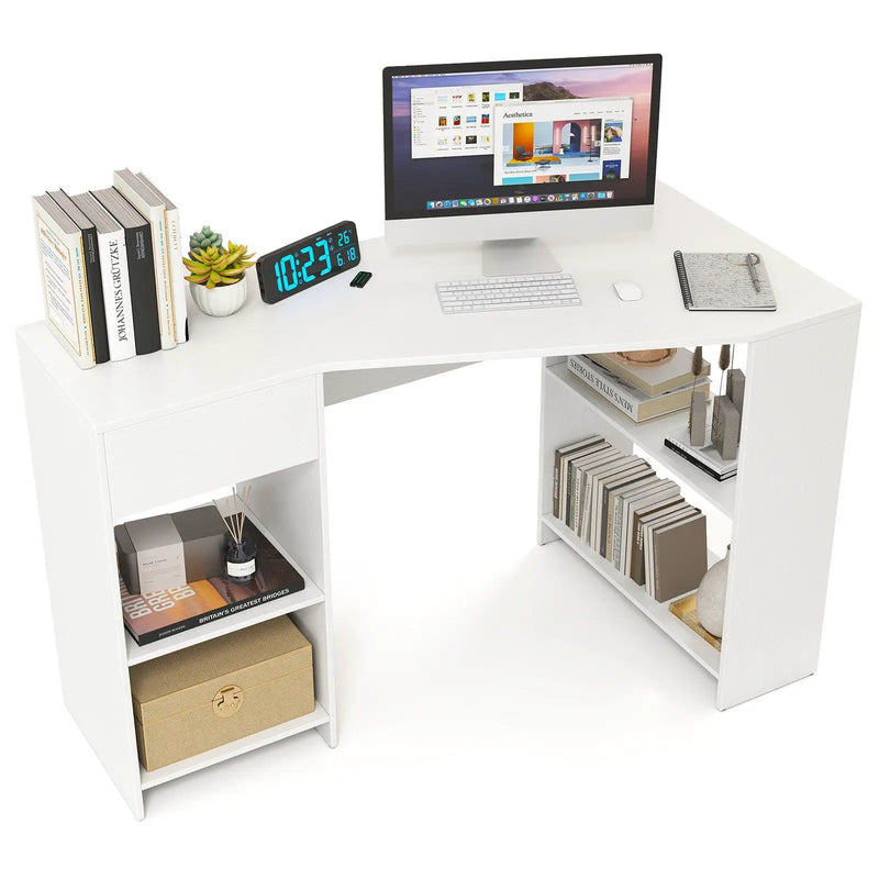 48 Inches L Shaped Corner Executive Computer Desk with Drawer-White by DirectDeals