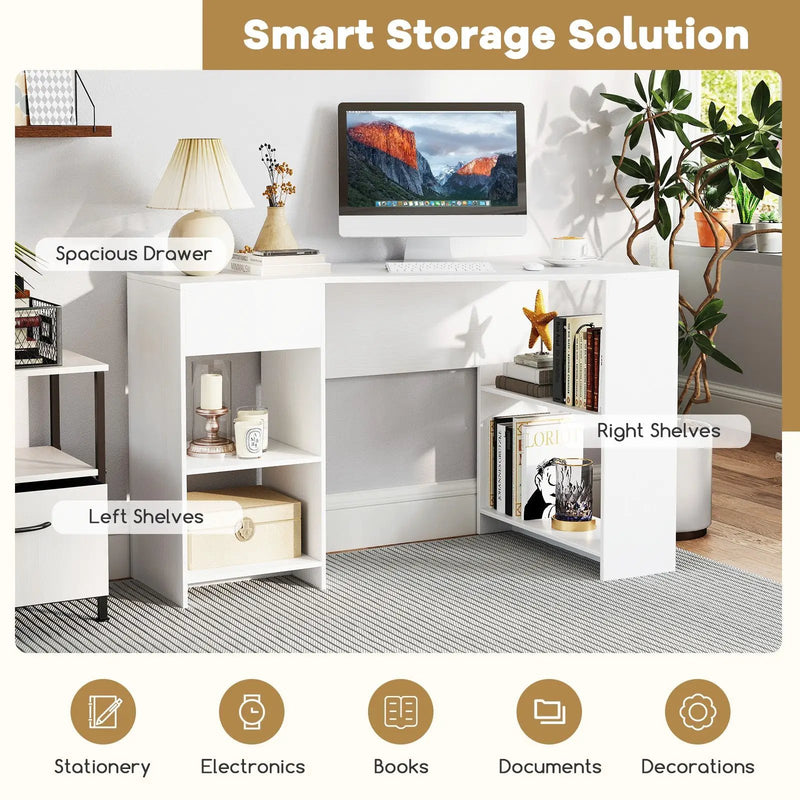 48 Inches L Shaped Corner Executive Computer Desk with Drawer-White by DirectDeals