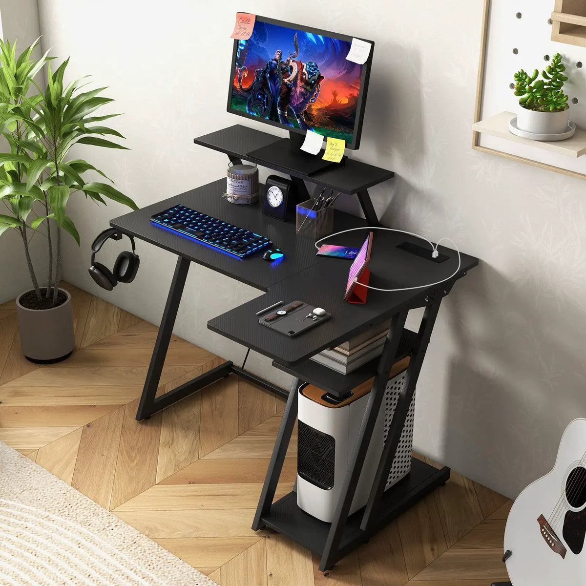 L Shaped Gaming Desk with Outlets and USB Ports, photo 16 of 24