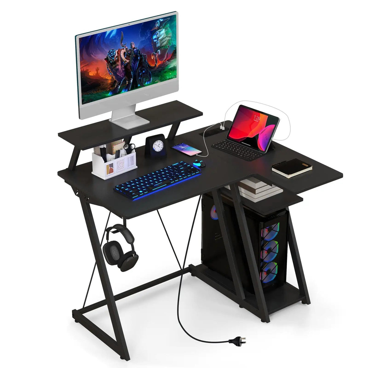 L Shaped Gaming Desk with Outlets and USB Ports, photo 19 of 24