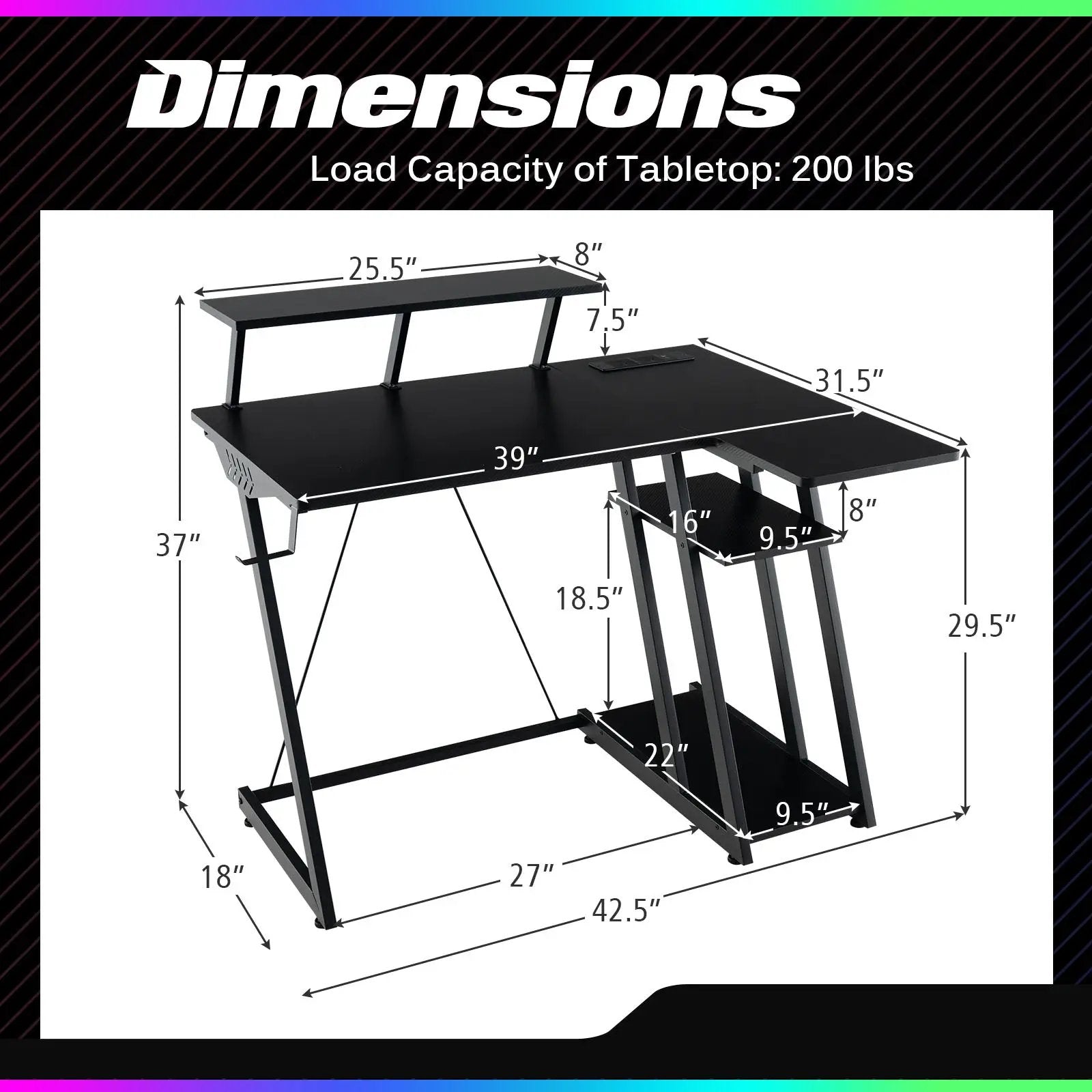 L Shaped Gaming Desk with Outlets and USB Ports by DirectDeals