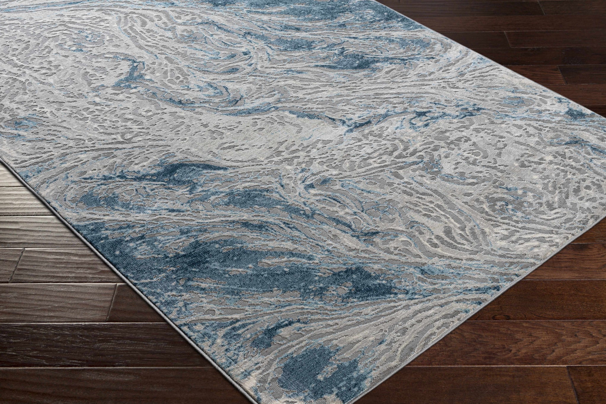 Lambton Blue Marble Area Rug - Clearance by Boutique Rugs