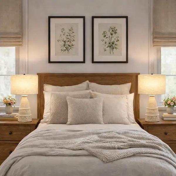 Intricate Beige Bedside Table Lamp by Decor Steals