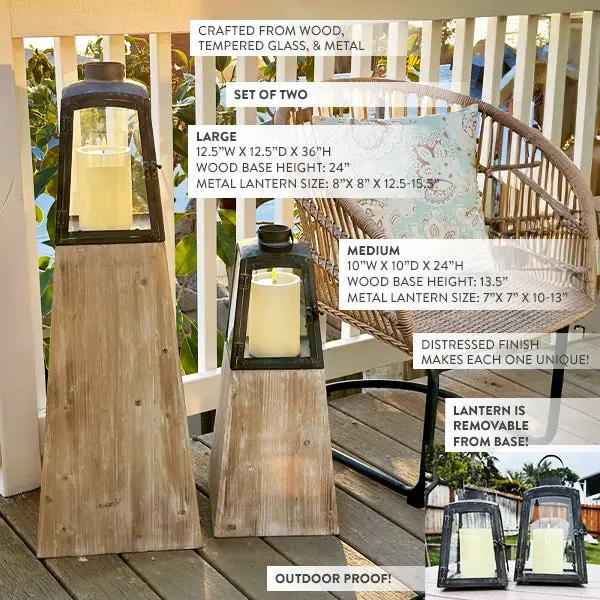 Removable Metal Lanterns with Wood Base, Set of Two by Decor Steals