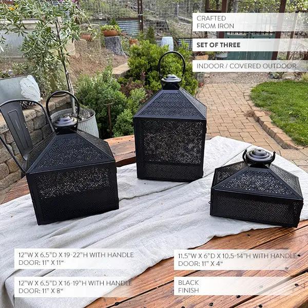 Perforated Iron Metal Lanterns, Set of Three by Decor Steals