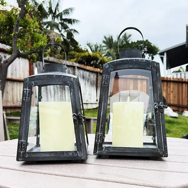 Removable Metal Lanterns with Wood Base, Set of Two by Decor Steals