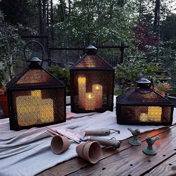 Perforated Iron Metal Lanterns, Set of Three by Decor Steals